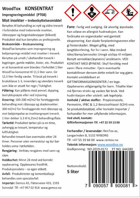 Hovedbilde Woodtox 5 Liter KONSENTRAT